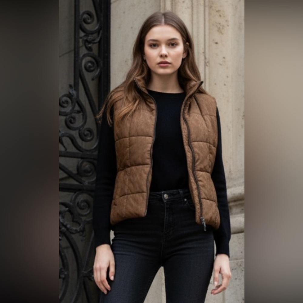 EARL RUTENBERG Shiny Puffy Quilted Vest Copper